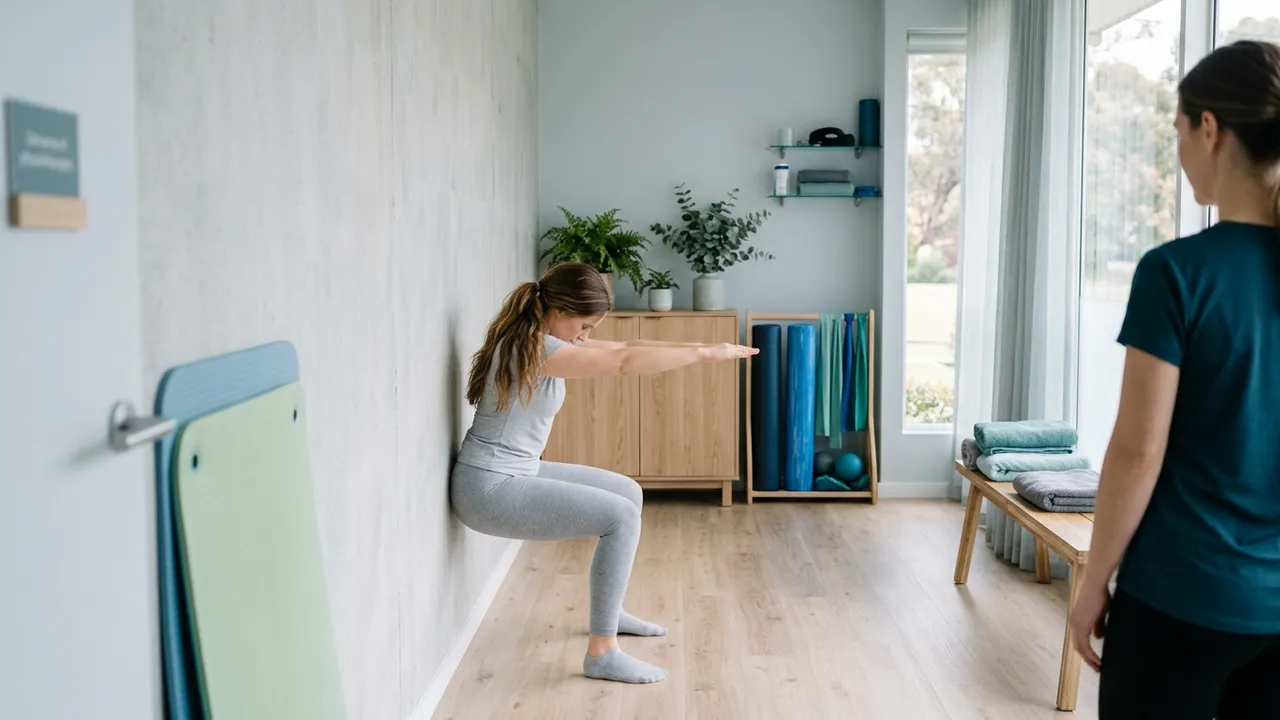 Static seated wall squat with trunk twists