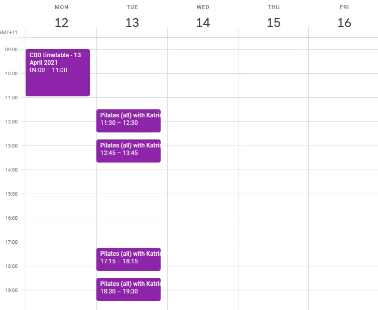 Draft CBD Pilates timetable Term 2 2021