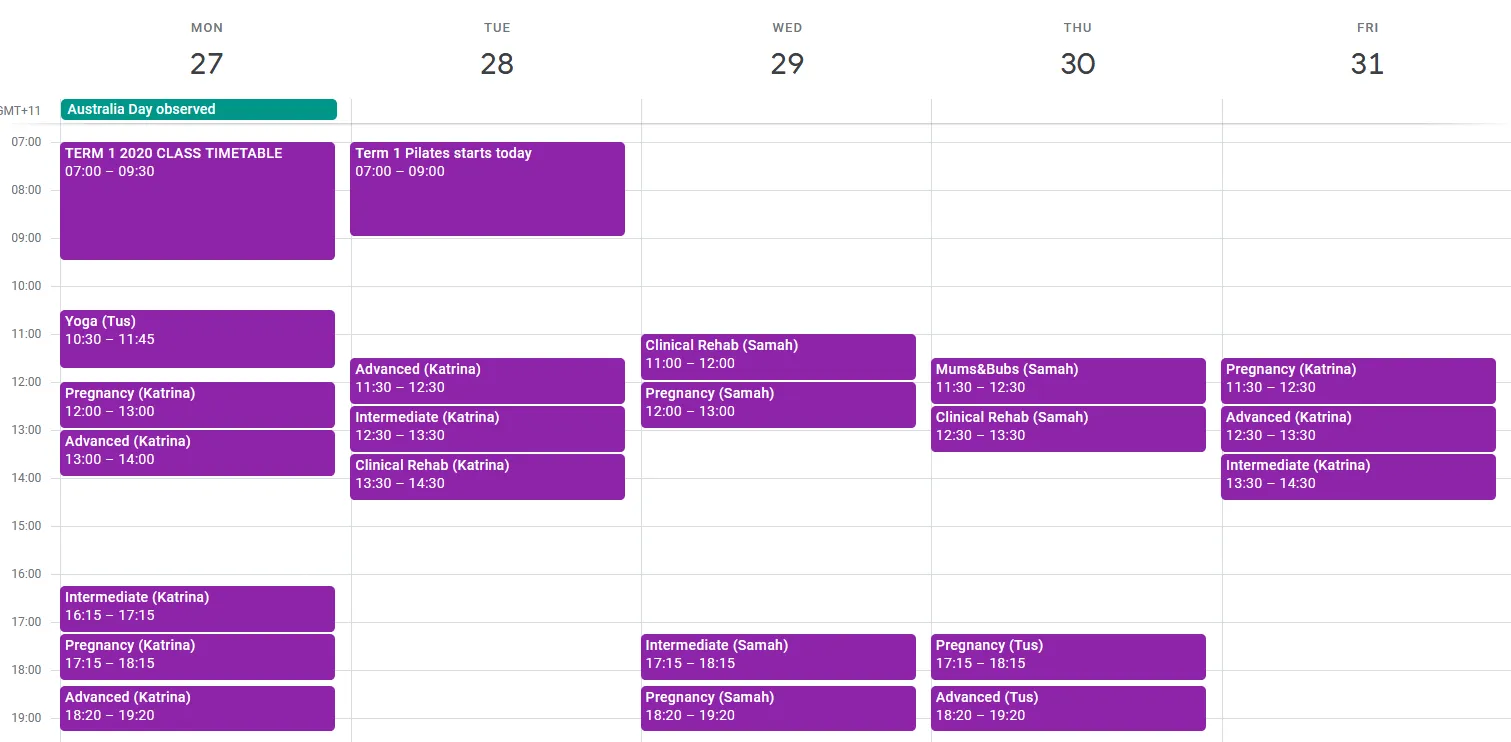 Draft CBD Term 1 2020 Pilates Timetable
