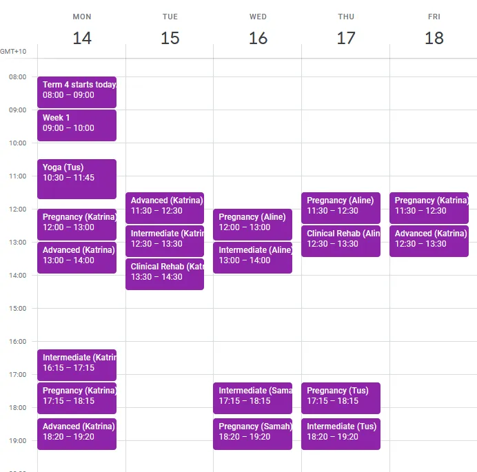 Draft CBD 'term 4 2019' Pilates timetable