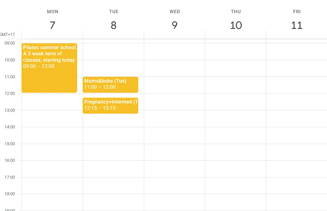 Draft January Broadway 'summer school' pilates timetable