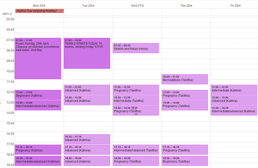 Draft Pilates Timetable for Term Break April 2016