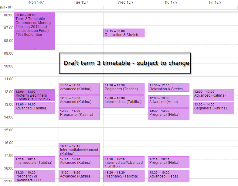 Draft Pilates Timetable Term 3 2014 - Sydney CBD