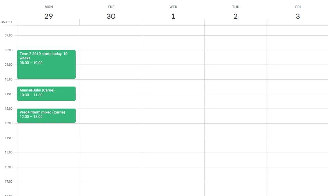 Draft Ryde term 2 2019 pilates timetable