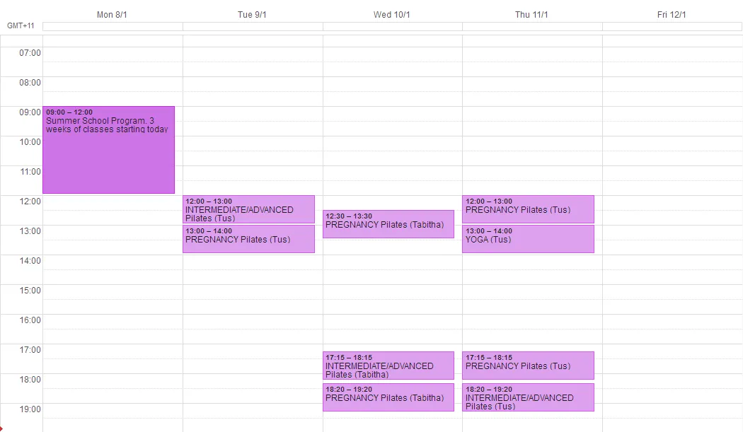 Draft Summer School timetable for January 2018