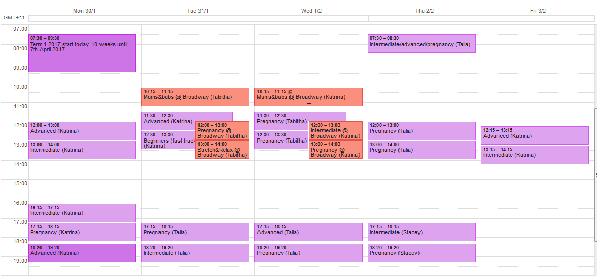 Draft Term 1 2017 Pilates timetable