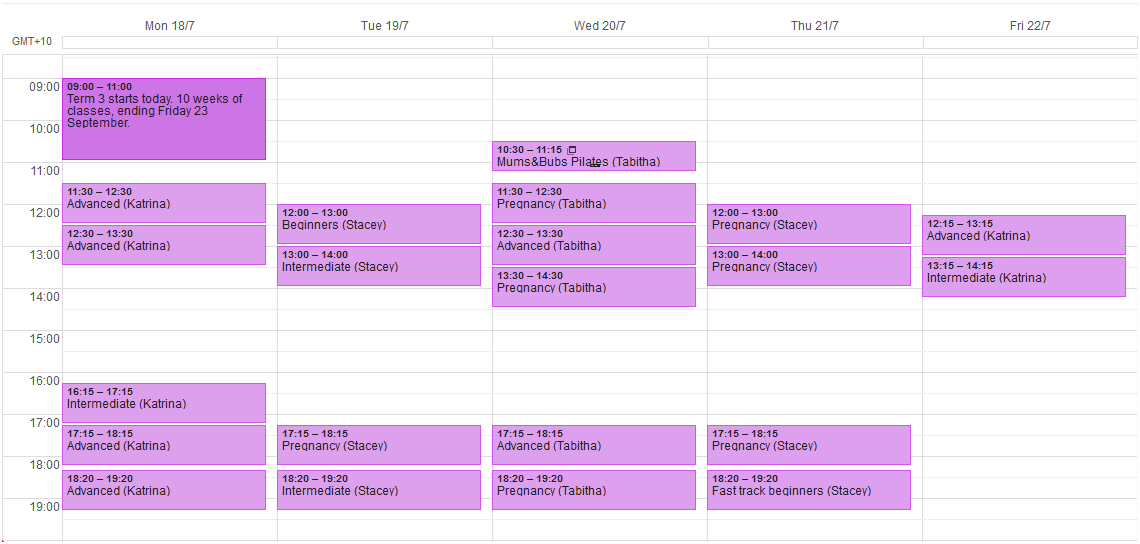 Draft Term 3 2016 Pilates timetable