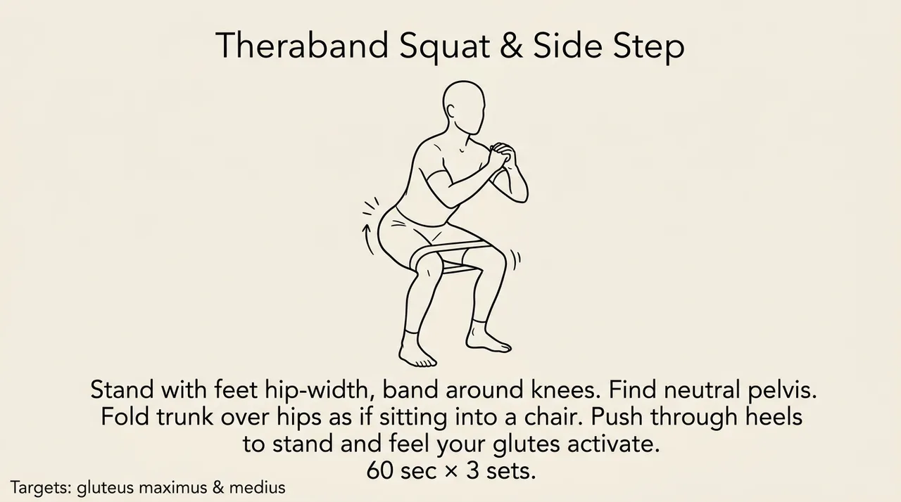 Theraband squat and side step Theraband squat and side step